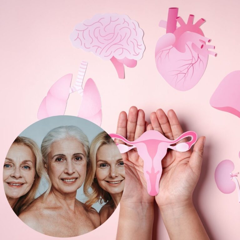 A calm and serene woman in her 50s sitting peacefully in a softly lit room, gently massaging her ears as part of a holistic self-care practice during menopause. Surrounded by natural elements, creating a nurturing and soothing atmosphere.